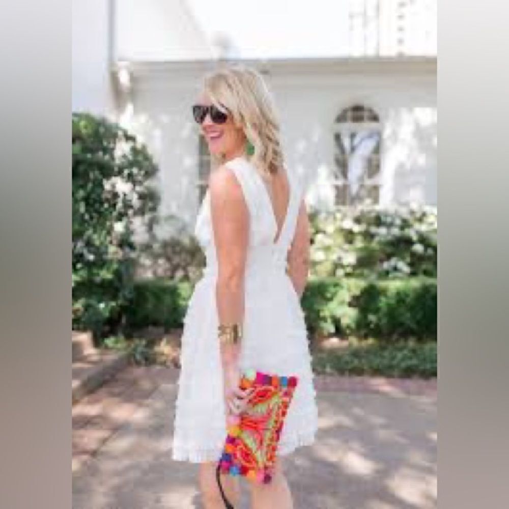 New Adian Maddox White Fringe Lace Party Dress